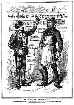 1875年漫画，建筑商麦肯与加拿大总督在一起 