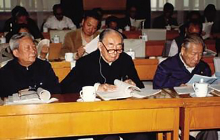 1997年,丁舜年（中）在中国科学院院士增选会议上