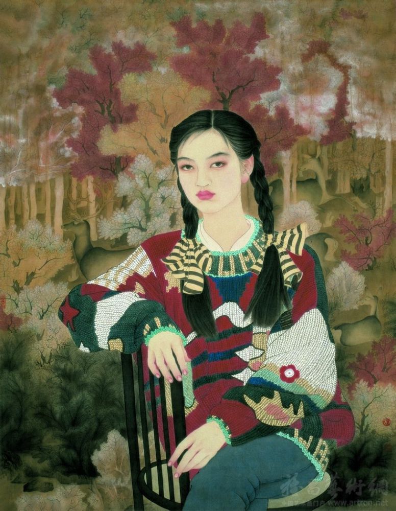 着花毛衣的少女