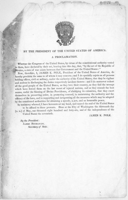 1846年波尔克发表的声明，象征着美墨进入战争状态 